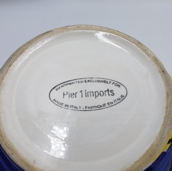 Pier 1 Imports Sun Face Cookie Jar Lid Yellow Blue Hand Painted  Made in Italy - Picture 11 of 16